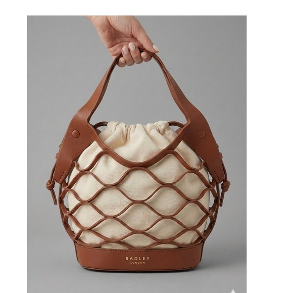 RADLEY LONDON Handbags - Radley London Womens Tote Bag Basket Gardens Medium Leather Brown Canvas Pouch